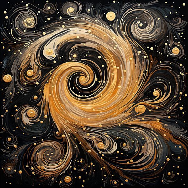 swirl waldecoration wall art the abstract splendor of our wall decoration, "Golden Swirls". This work of art transports you to a world of imagination and mystery, where golden hues merge into enchanting swirls that blur the boundaries of reality. Flowing lines and brilliant golden colors create a hypnotic pattern that stimulates the imagination and enchants the senses. The abstract shapes invite interpretation and leave room for personal reflection and discovery. "Golden Swirls" is more than just a decorative piece; it is an invitation to see the world through the lens of abstraction, where shapes and colors merge into a rich and meaningful symphony of expression. Hang this abstract wall decoration in spaces where creativity and imagination are nurtured, such as the living room, studio or office. Let yourself be carried away on the waves of abstract splendor with "Golden Swirls" and let the beauty of the intangible inspire you.